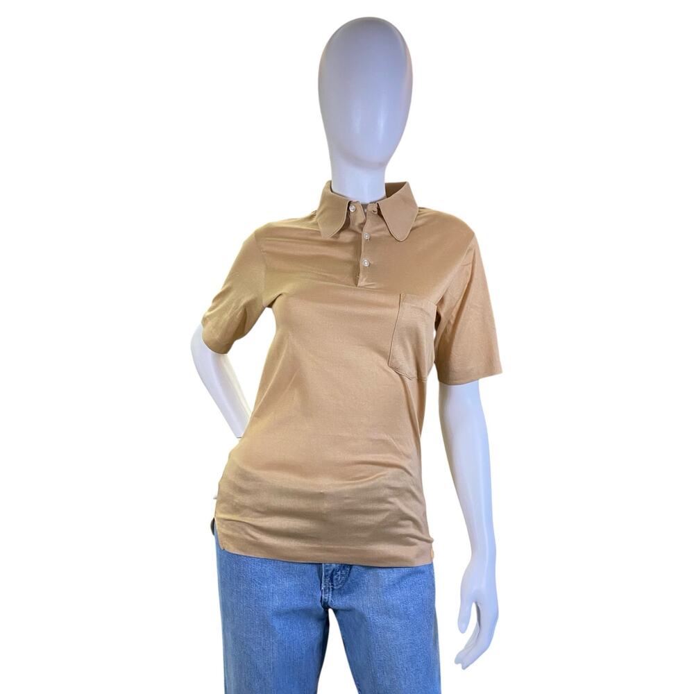 1970s Vintage Hathaway Cotton Lisle Camel Golf Polo Shirt
